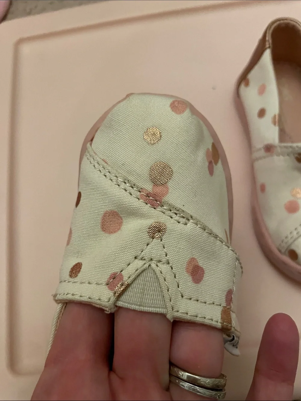 Toms Baby Slip-On Canvas Shoes in Cream with Pink & Gold Dots